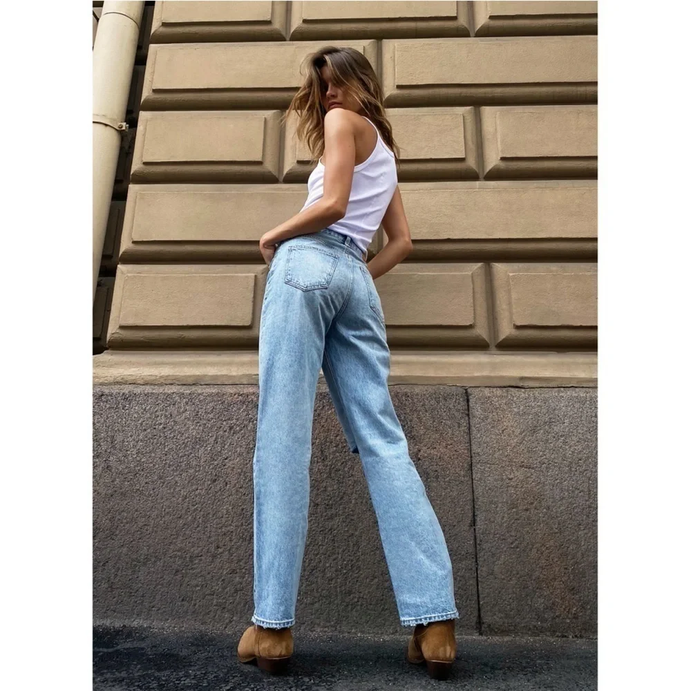 Denim Forum | Joni High Rise Loose Jeans Size 23 Distressed Light Wash Aritzia - Picture 3 of 12